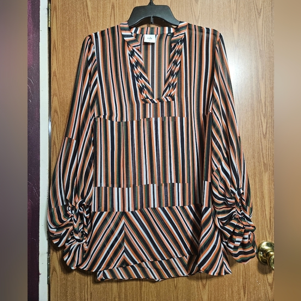 CAbi Ultimate Blouson Sleeve Striped Sheer Chiffon 5519 Womens Small!